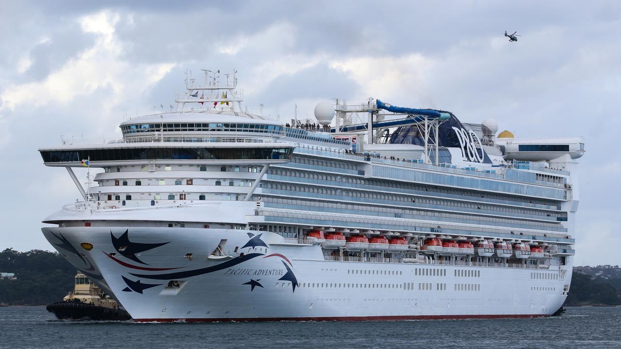 The Pacific Adventure sails into Sydney Harbour on Monday after a passenger fell overboard early in the morning, leading to major delays. Picture: NCA Newswire / Gaye Gerard