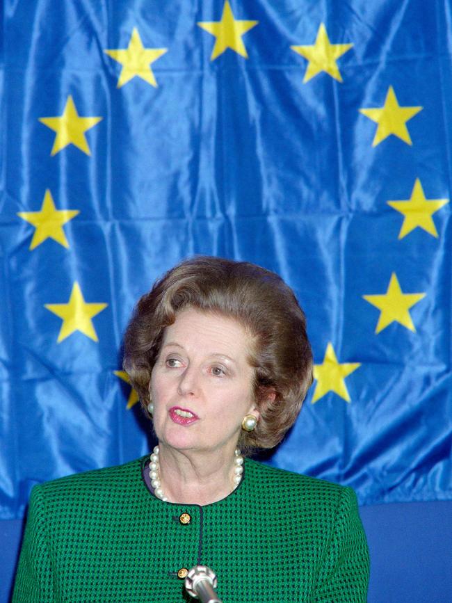 British prime minister Margaret Thatcher in Strasbourg after a European Economic Community summit in 1989. Picture: AFP