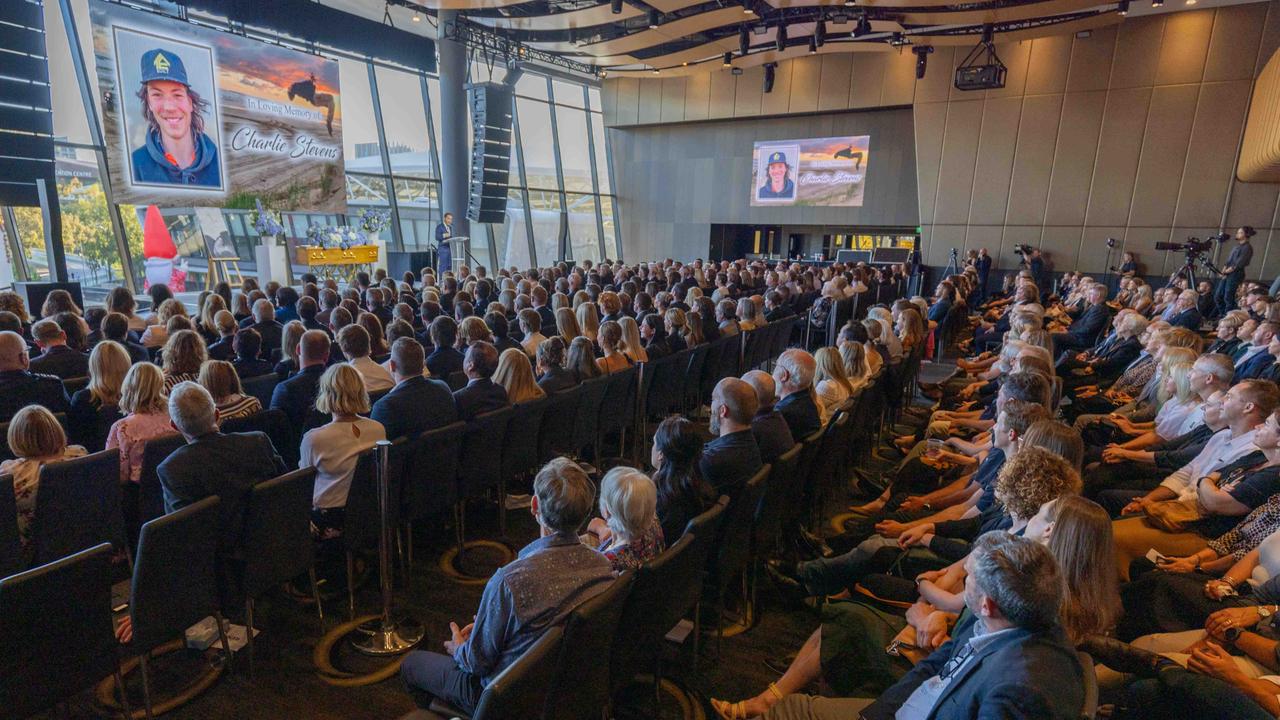 Mourners attended a twilight service celebration at Adelaide Oval to honour the life of 18-year-old Charlie. Picture: NCA NewsWire / Ben Clark