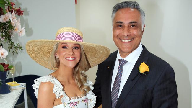 Ahmed and Hannah Fahour on Melbourne Cup day at Flemington race course in 2019. Picture: Aaron Francis