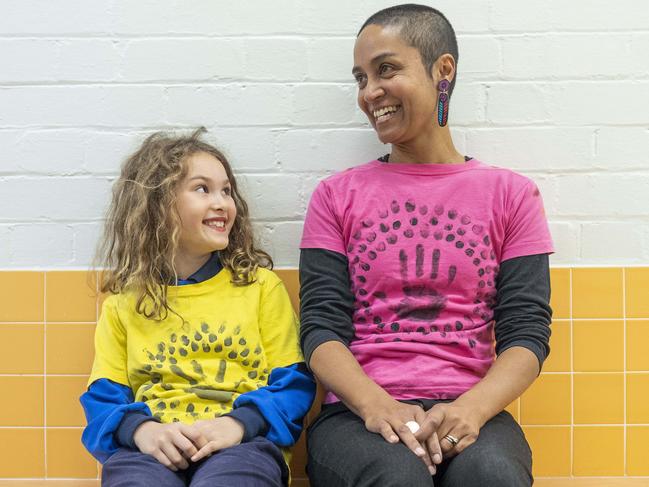 Art educator Michelle Kistima-Menser and student Maya Himawan at Ashfield Public School. Picture: Matthew Vasilescu