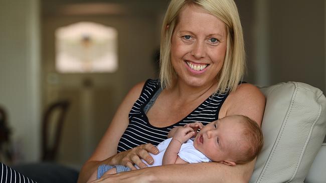 Rebecca Dubbelaar with seven-week-old Jacob, who was conceived using IVF in Spain. Picture: Lyndon Mechielsen
