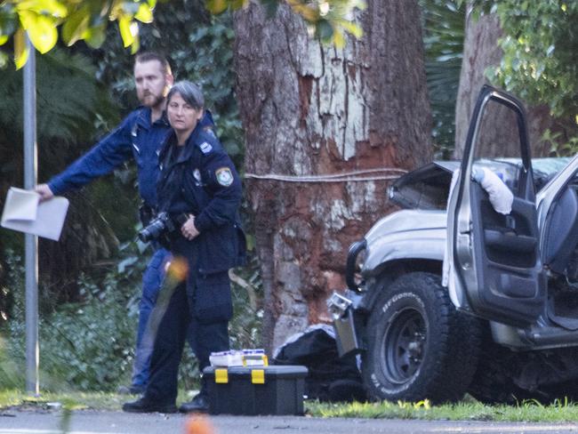 Police on the scene at Cabbage Tree Road, Bayview on Saturday morning. Monique Harmer