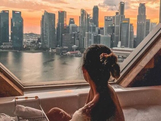 A mum and bub got lucky when they were sent for mandatory hotel quarantine in one of Singapore's fanciest stays. Picture: @ritzcarltonmilleniasingapore