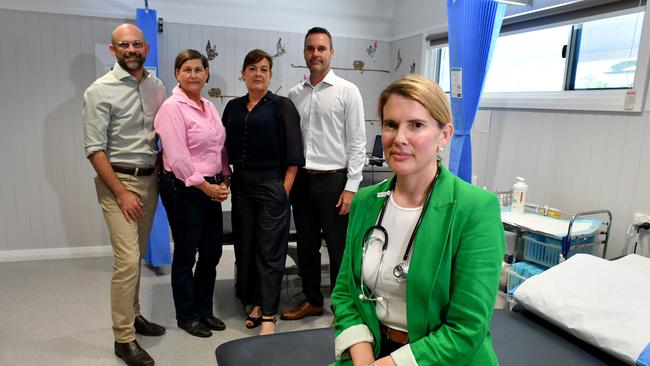 September 2024. Townsville GP Dr Naomi Gleadow at Cranbrook Medical with LNP Shadow Treasurer David Janetzki and Mundingburra, Thuringowa and Townsville candidates Janelle Poole, Natalie Marr and Adam Baillie. Picture: Evan Morgan