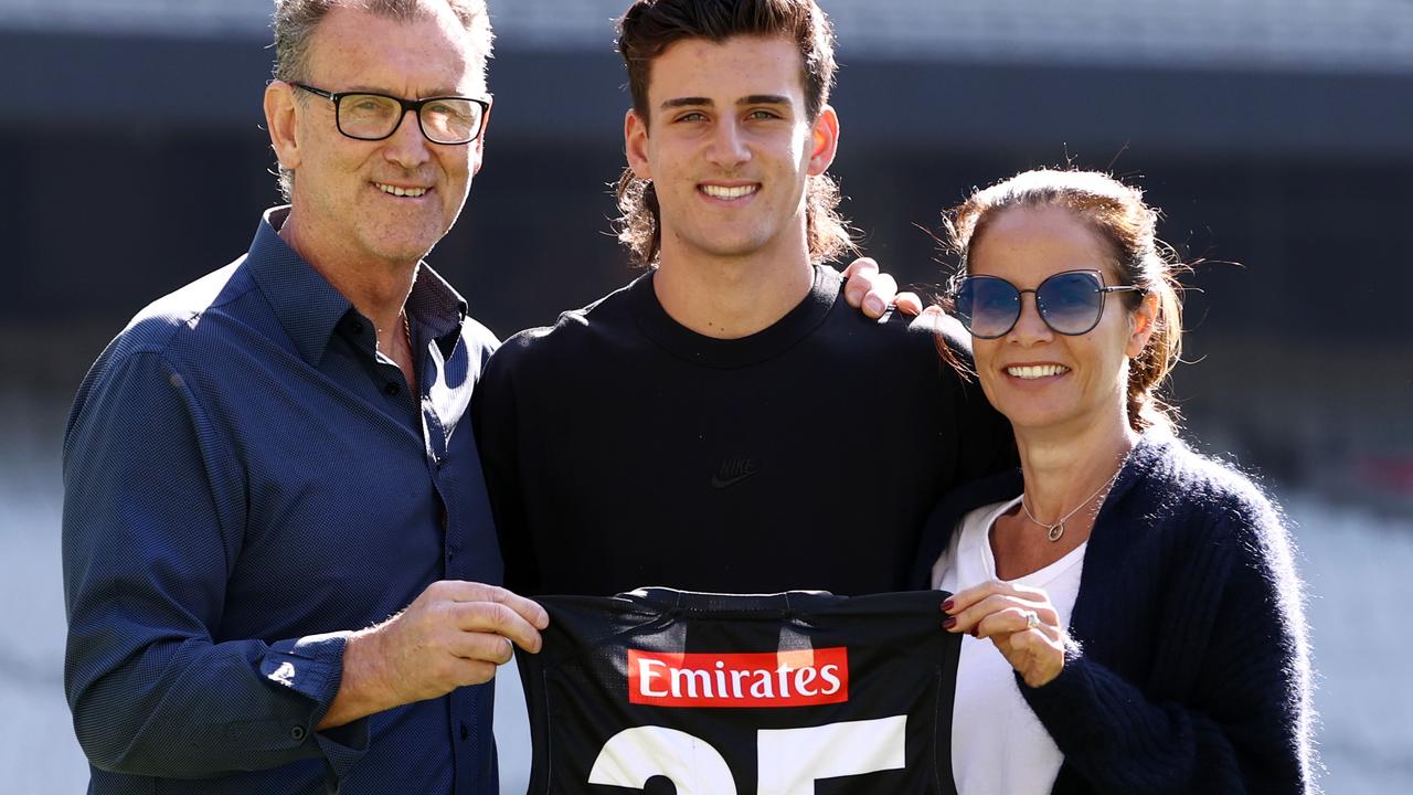 Nick Daicos with dad Peter and mum Colleen ahead of last year’s draft. Picture: Michael Klein