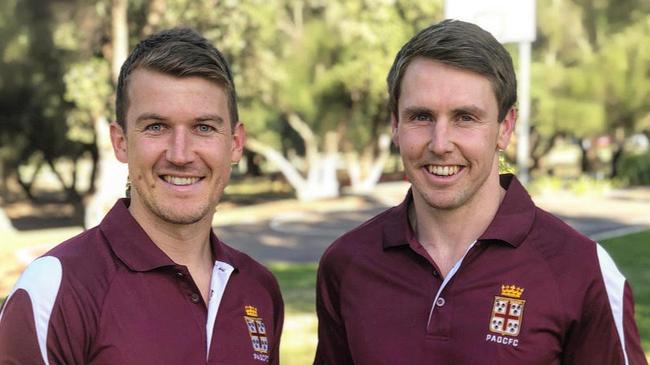 New Prince Alfred Old Collegians playing coach Craig Pitt (right)with former Melbourne and Port Adelaide player Jack Trengove (left), who will be Pitt's assistant next season. Picture: Prince Alfred Old Collegians Football Club