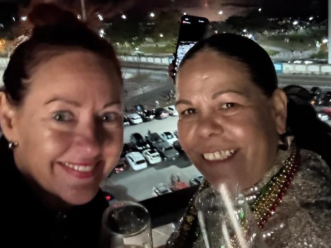 EXCLUSIVE - FOR THE ADVERTISER - NO NEWS.COM.AU NO AUS .  Adelaide woman Michelle Tobin and her cousin Nikki Foi at midnight on New Years Eve on a rooftop watching fireworks, around five blocks from Bourbon Street. Picture: Michelle Tobin