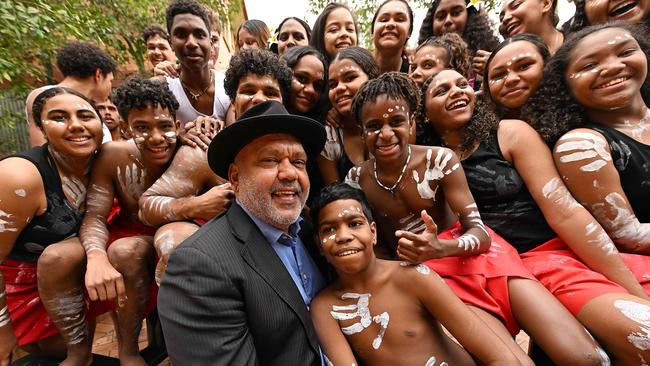 Noel Pearson with Indigenous students at his old school, St Peters Lutheran College in Indooroopilly. Picture: Lyndon Mechielsen