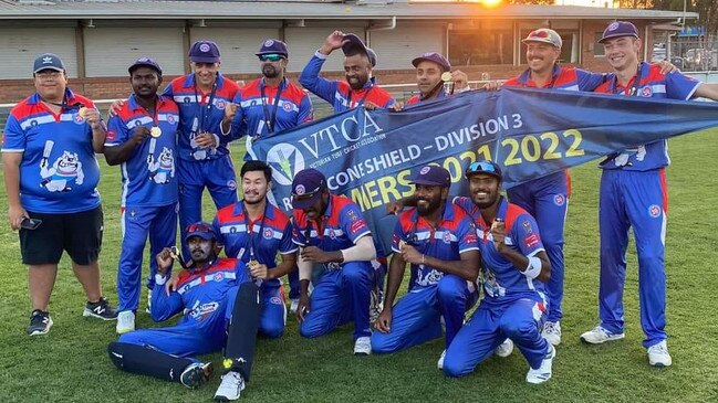 Footscray United celebrates its VTCA premiership.