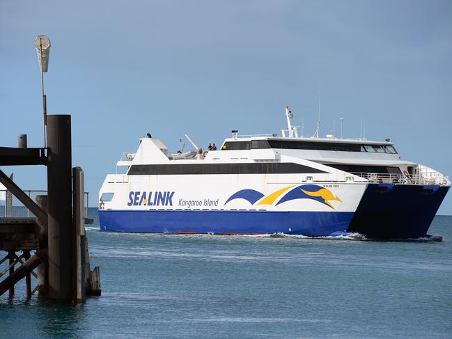 29/05/15 - Sealink Ferry arriving at terminal at Penneshaw on Kangaroo Island. Photo Tom Huntley