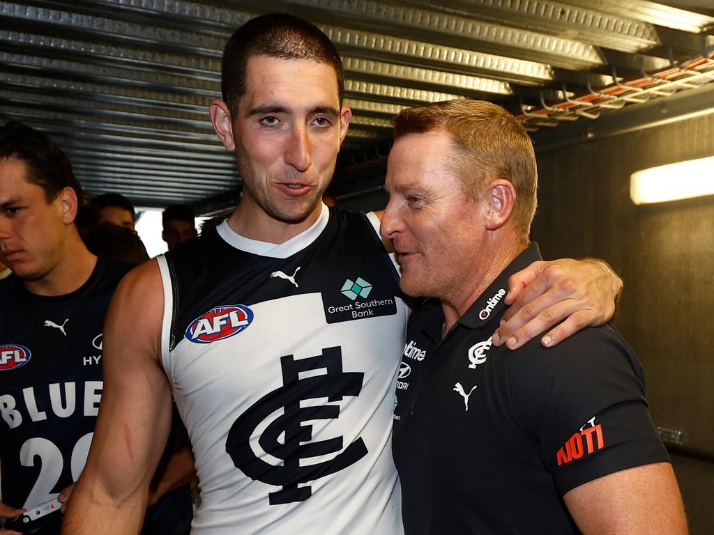 Jacob Weitering is another star at the Blues in need of a big deal. (Photo by Michael Willson/AFL Photos via Getty Images)