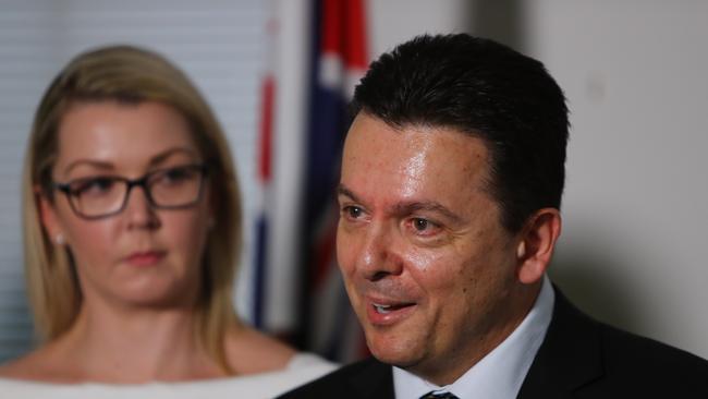 Senator Skye Kakoschke-Moore with Nick Xenophon. Picture: Simon Cross