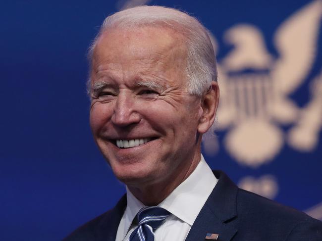 WILMINGTON, DELAWARE - NOVEMBER 10: U.S. President-elect Joe Biden addresses the media about the Trump Administrationâs lawsuit to overturn the Affordable Care Act on November 10, 2020 at the Queen Theater in Wilmington, Delaware. Mr. Biden also answered questions about the process of the transition and how a Biden Administration would work with Republicans.   Joe Raedle/Getty Images/AFP == FOR NEWSPAPERS, INTERNET, TELCOS & TELEVISION USE ONLY ==