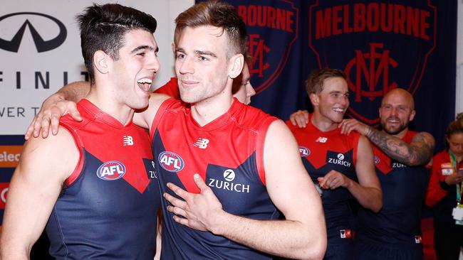 Christian Petracca has a special handshake for every teammate. Pic: AAP