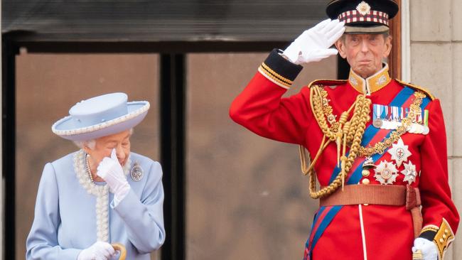 In her first appearance on the balcony of Buckingham Palace during Trooping the Colour, The Queen appeared with her cousin, the Duke of Kent. Picture: Aaron Chown/Pool/AFP