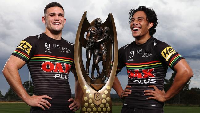 Penrith's Nathan Cleary and Jarome Luai. Picture: Brett Costello