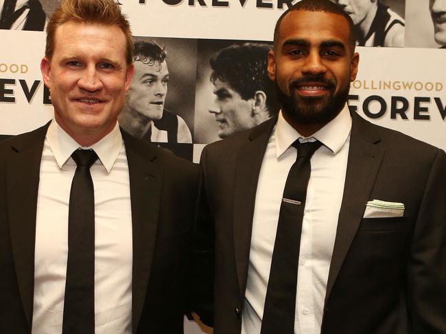 Collingwood Forever Gala. Nick Maxwell, Nathan Buckley and Heritier Lumumba. Picture: Julie Kiriacoudis