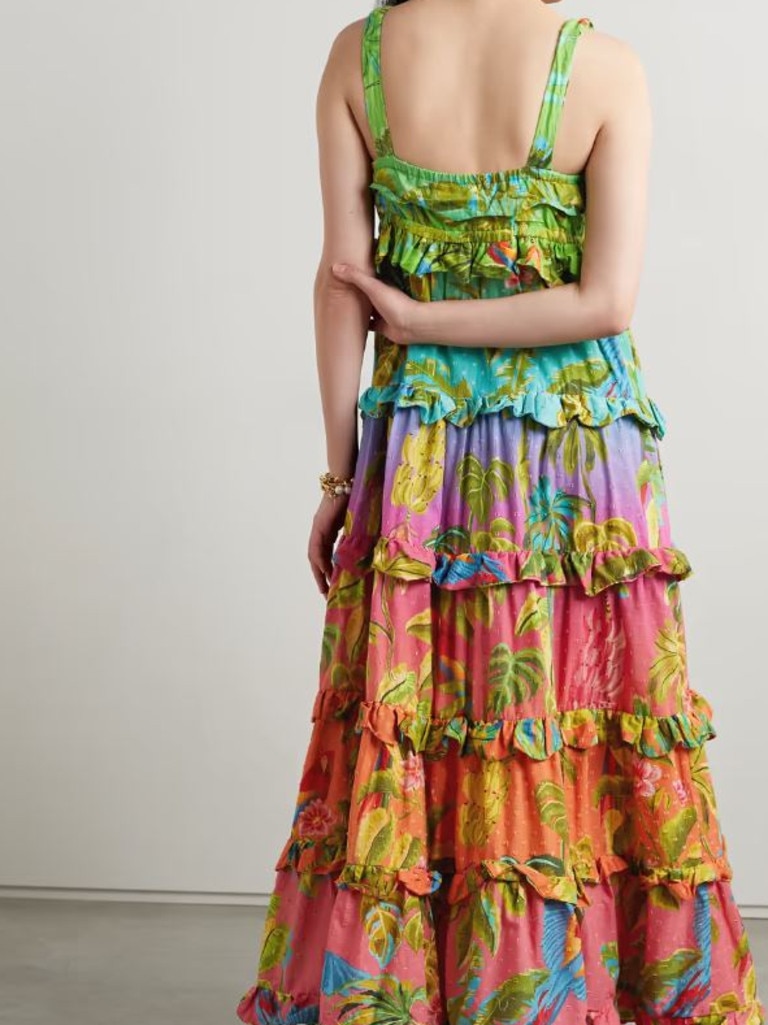 FARM Rio Tiered ruffled printed cotton-voile maxi dress. Picture: NET-A-PORTER.