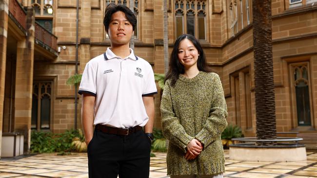 University of Sydney International students Marco Yim and Hazel Fu on campus in Camperdown. Picture: Jonathan Ng