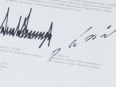 Trump and Kim Jonmg-un's signatures after todays historic meeting