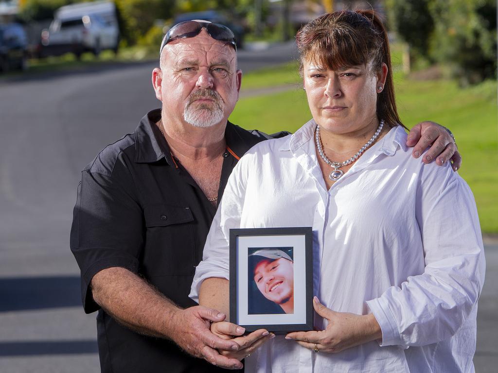 Brett and Belinda Beasley talking with a picture of their son Jack. Picture: Jerad Williams.