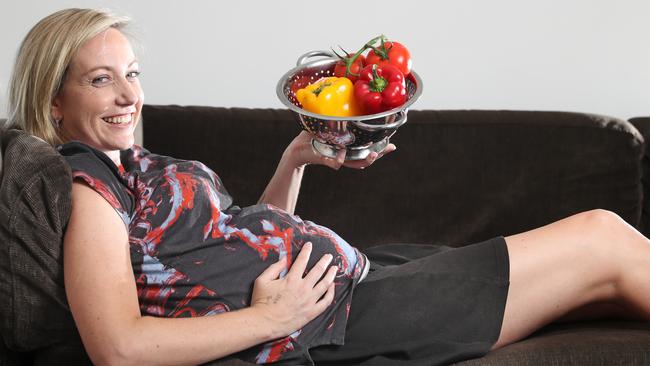 Andrea May, who is pregnant with twins, is mindful about trying to make healthy food choices. Picture: Alex Coppel