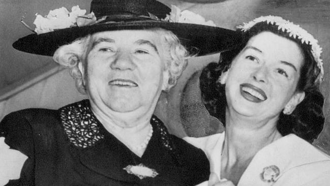 Sister Kenny with actress Rosalind Russell in Los Angeles in August 1951. She had just told US reporters she was dying of Parkinson's disease.