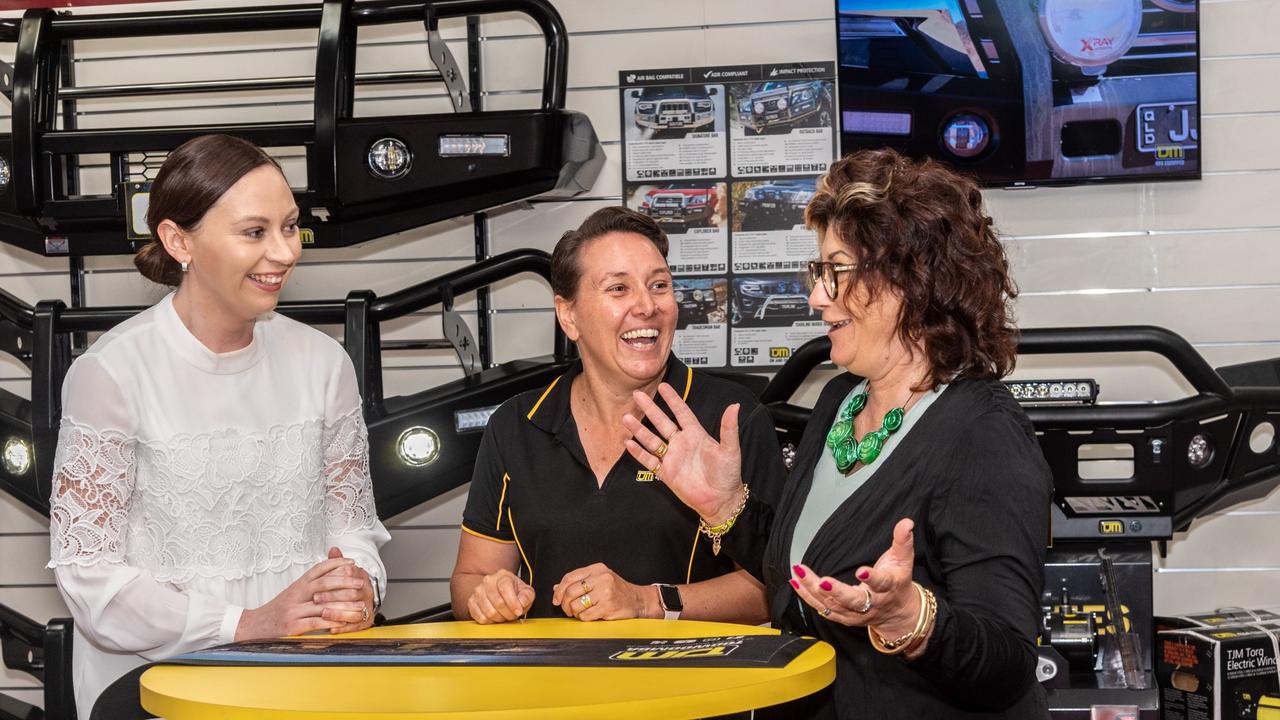 Small business bankers with TJM Toowoomba – (L to R) NAB Small Business bankers Kate Clothier and Annie Freyling with Angela Freeman from TJM.