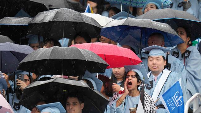 Students protest as Columbia University's acting president Claire Shipman speaks during the commencement ceremony at Columbia University in New York this week. Picture: Seth Wenig / pool / AFP