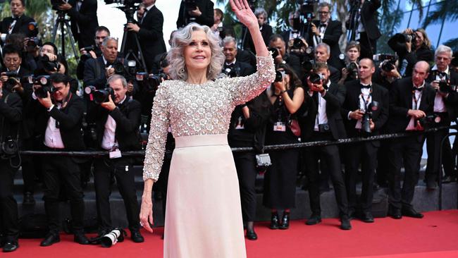 TOPSHOT - US actress Jane Fonda arrives for the Closing Ceremony at the 78th edition of the Cannes Film Festival in Cannes, southern France, on May 24, 2025. (Photo by Bertrand GUAY / AFP)