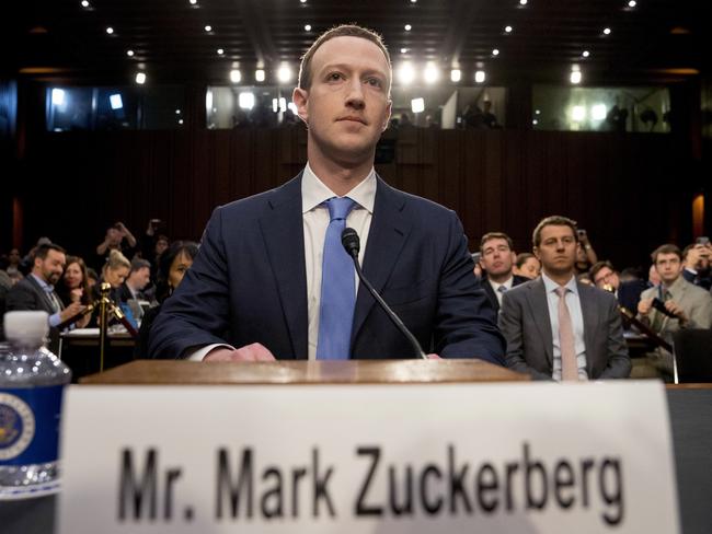 Mark Zuckerberg at a congressional joint hearing in April. Picture: AP