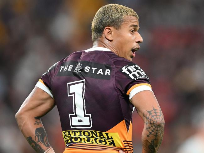 BRISBANE, AUSTRALIA - AUGUST 23: Tristan Sailor of the Broncos looks on during the round 25 NRL match between Brisbane Broncos and Parramatta Eels at Suncorp Stadium, on August 23, 2024, in Brisbane, Australia. (Photo by Matt Roberts/Getty Images)