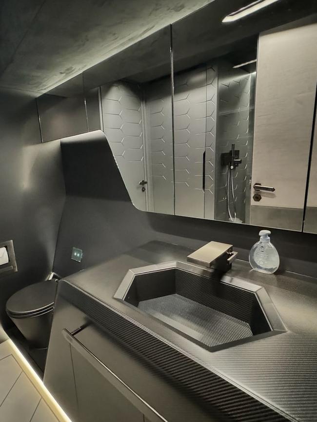 The yacht features a luxurious modern bathroom. Picture: Instagram@adrian_portelli