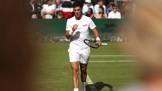 Thanasi Kokkinakis was the sole Australian to taste success on the opening day of Wimbledon action. Picture: Getty