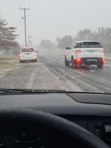 Snow falling at Guyra, in northern NSW. Picture: Oliver Griffiths