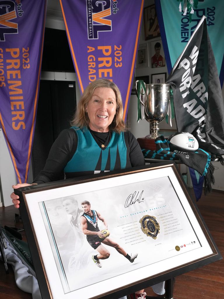 Jane Wines, Mum of star Port Power player, Ollie Wines, at the Echuca Bombers home club, where Ollie honed his skills. Picture: Dean Martin