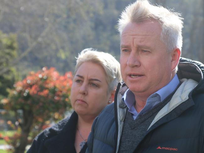 Derwent Valley Mayor Michelle Dracoulis and Premier Jeremy Rockliff at New Norfolk Caravan Park on Monday, September 9, 2024.