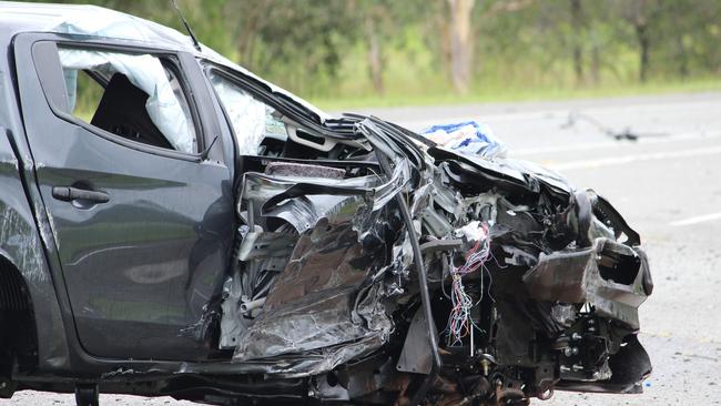 Two cars have collided in a serious crash north of Alligator Creek on the Bruce Highway, south of Mackay, at about 11.20pm on Wednesday, November 30, 2022. Picture: Andrew Kacimaiwai