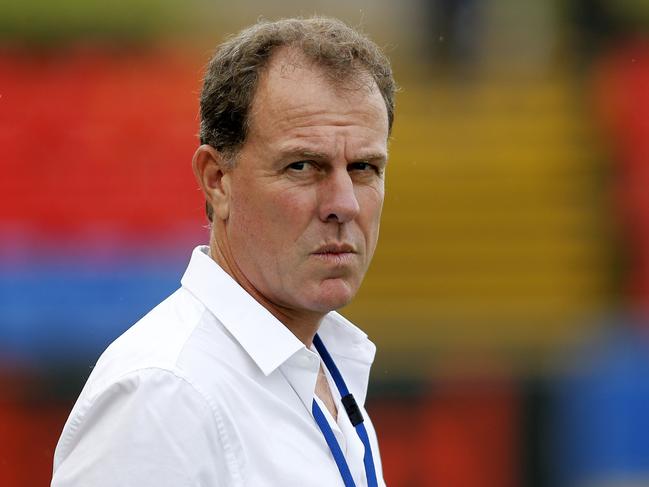 Mariners caretaker coach Alen Stajcic watches the Mariners warm up before during the Round 22 A League match between the Newcastle Jets and the Central Coast Mariners at McDonald Jones Stadium in Newcastle, Saturday, March 16, 2019. (AAP Image/Darren Pateman) NO ARCHIVING, EDITORIAL USE ONLY