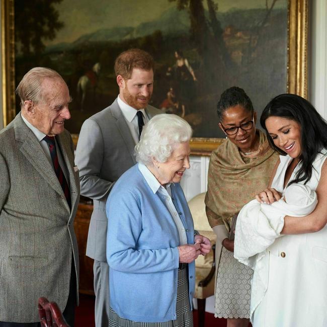 Harry and Meghan show their new son to Queen Elizabeth II and Prince Philip.