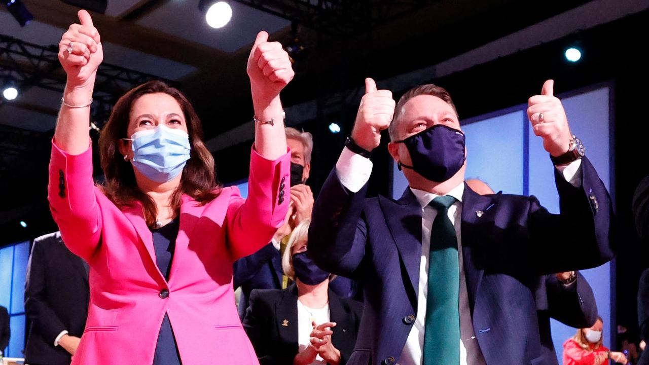 Lord Mayor Adrian Schrinner with then premier Annastacia Palaszczuk in Tokyo in 2021 as Brisbane is awarded the 2032 Olympics.