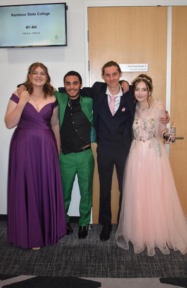 Bonnie Stoddart, Brogan-Lee Gingell, Gabriel Townsend and Hannah Wyer at the 2022 Nambour State College formal. Picture: Eddie Franklin