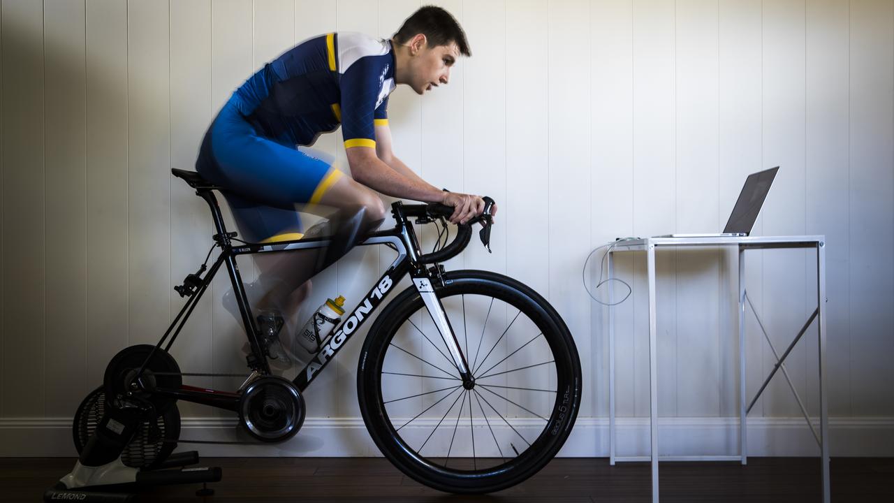 Paralympic cyclist Gordon Allan takes part in a virtual Tour de France event in 2020 to raise money for Lifeline Australia. Picture: Dylan Robinson