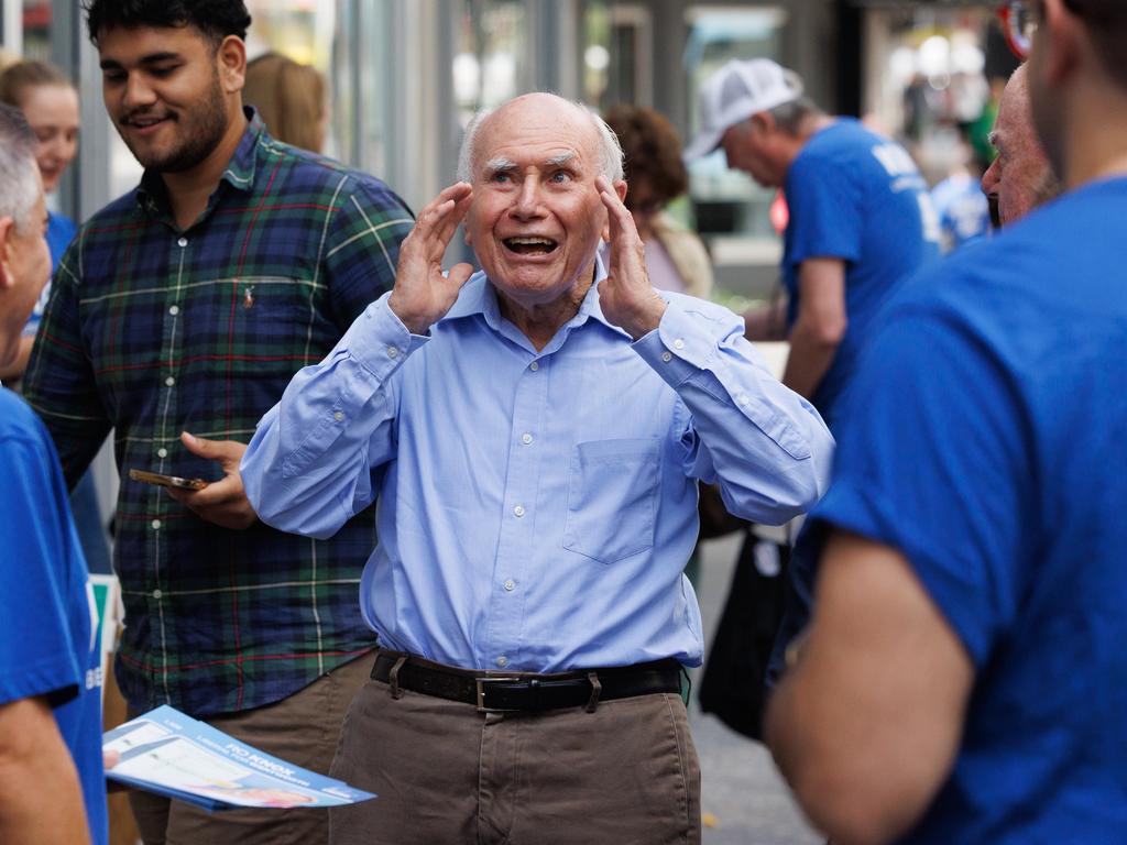 John Howard popped along to a polling booth at Bondi Junction on Saturday. Picture: NewsWire/ Tim Pascoe