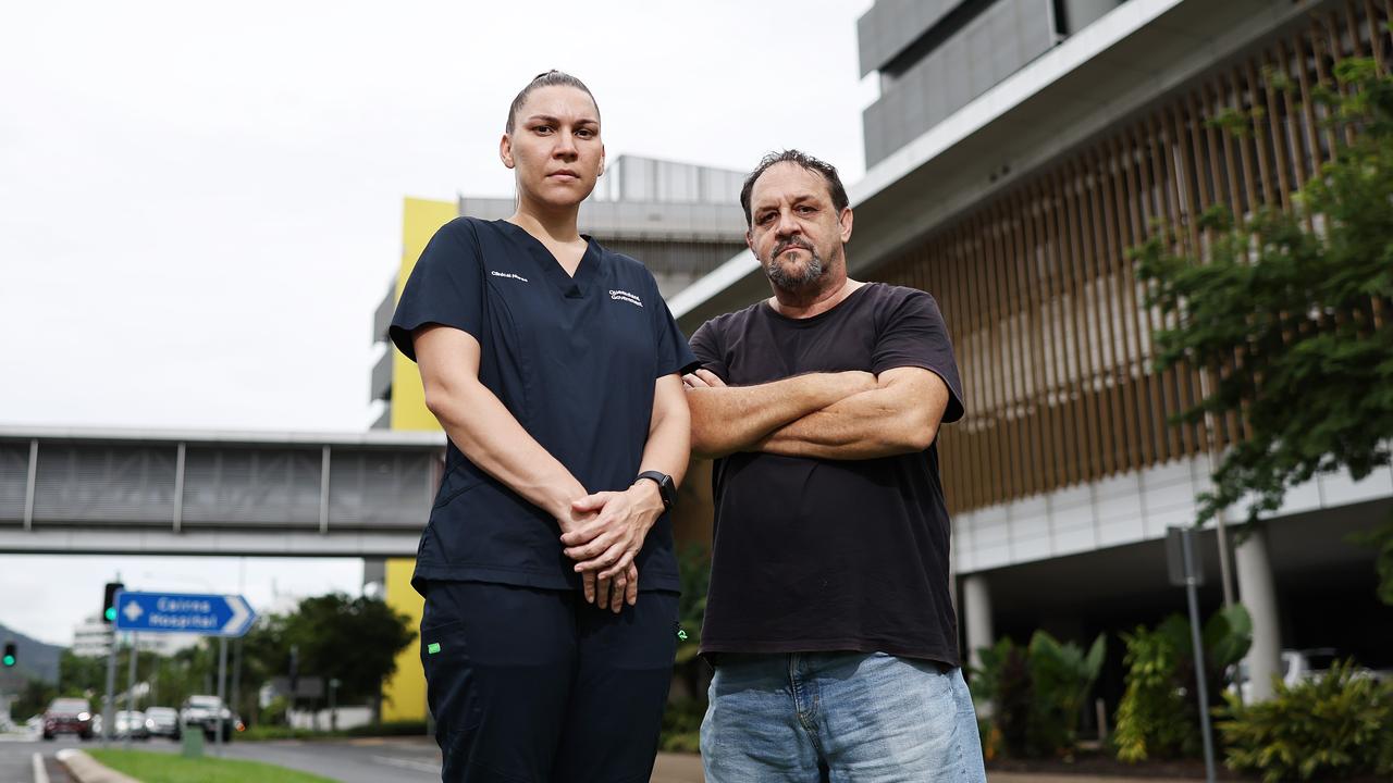 Clinical nurse Lerisa Simpson-Harris and her father Leigh Harris are calling on the Cairns Hospital to offer more secure parking options. Picture: Brendan Radke