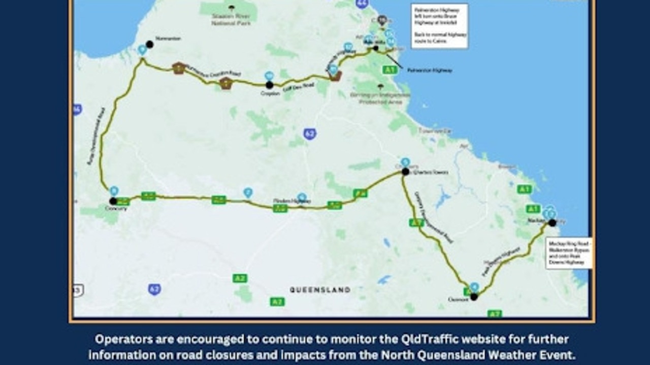 The National Heavy Vehicle Regulator on Tuesday, February 5, was advising operators of this 2300km route between Mackay and Cairns.