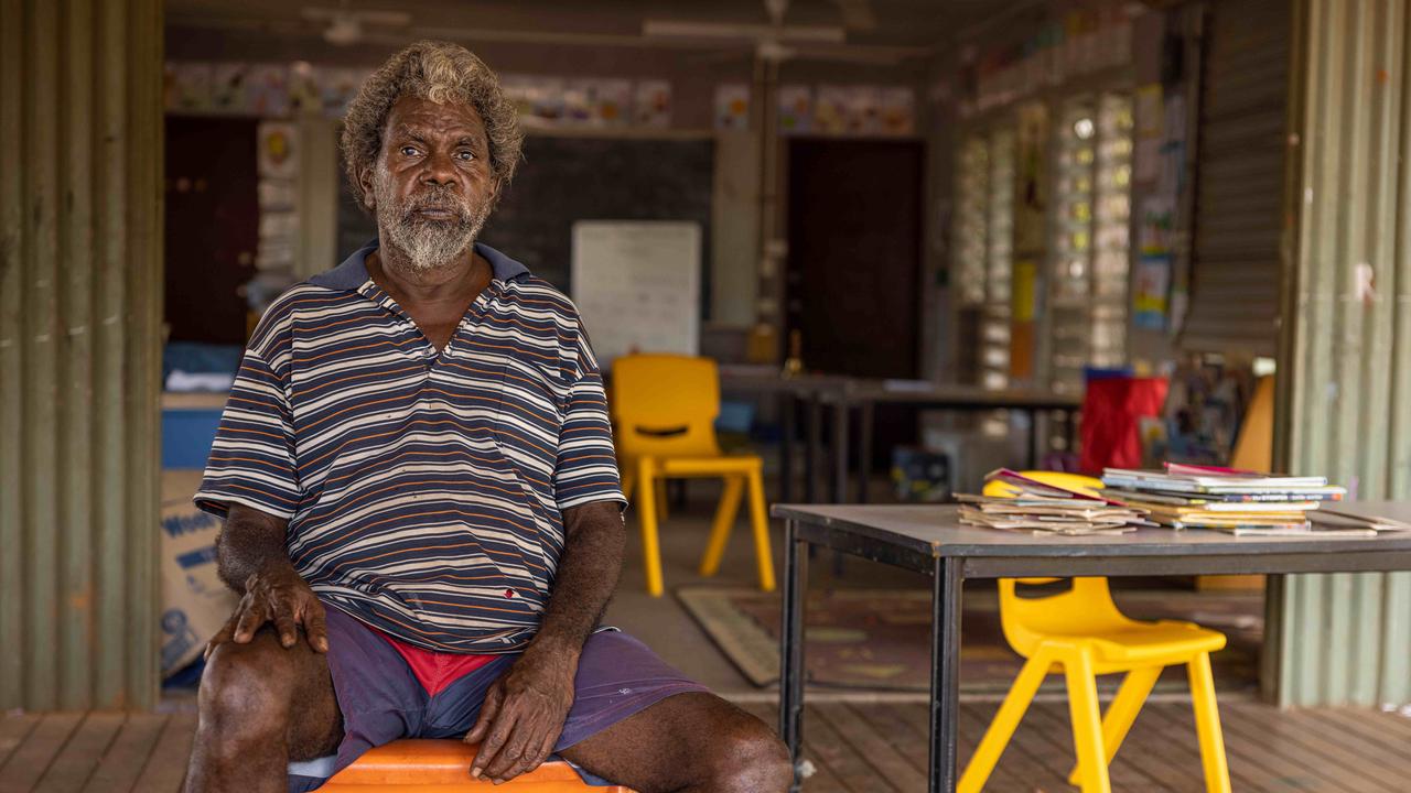 Gamardi traditional owner Dale Pascoe outside the school, which doesn’t have power or water let alone internet.