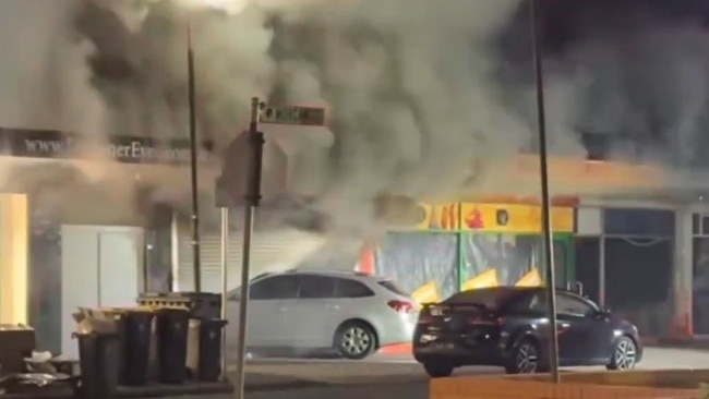 A car was on fire outside the store. Picture: Instagram