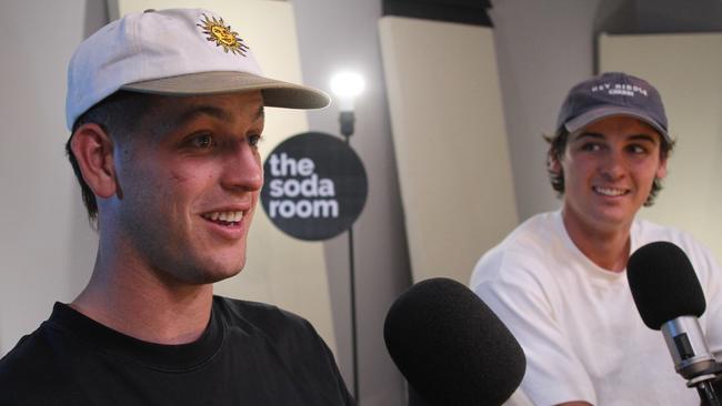 Port Adelaide players Zak Butters and Connor Rozee on Mark Soderstrom's, podcast The Soda Room. Picture: Supplied